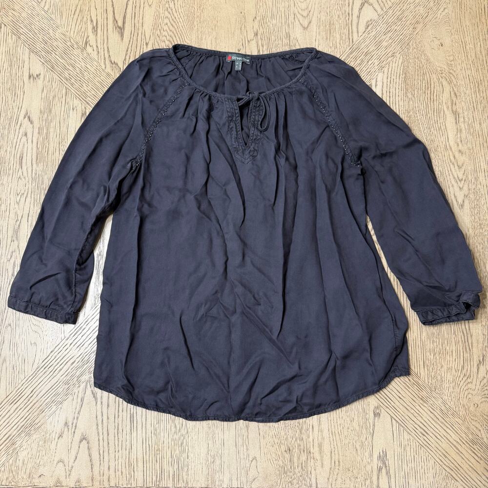 Street One‎ Black Beaded 3/4 Sleeve Top Shirt EU 36 US 6